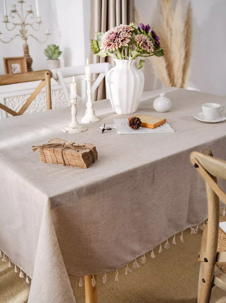 Simple Linen Rectangle Table Cover for Dining Room Table, Large Brown Tablecloth for Home Decoration, Modern Table Cloth, Square Tablecloth for Round Table-Paintingforhome
