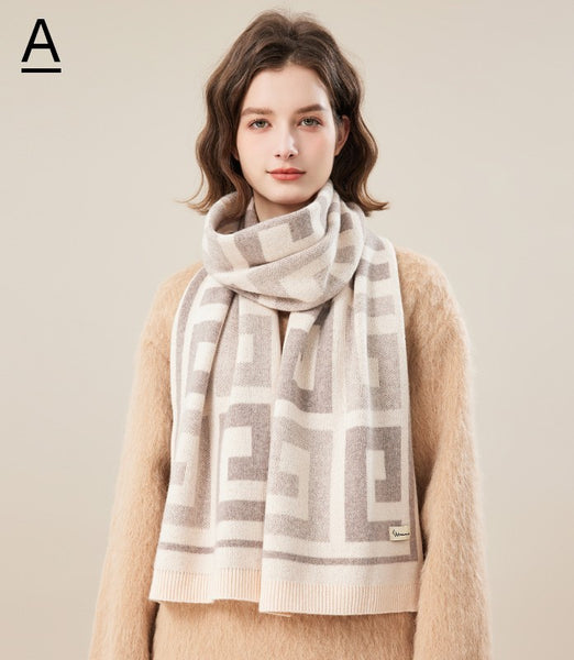 Cold Weather Scarf, Warm Winter Scarf, Soft Cashmere Scarf for Women, Fashion Designer Scarf, Green White Grey Wool Scarf for Women, Casual Scarf for Women-Paintingforhome