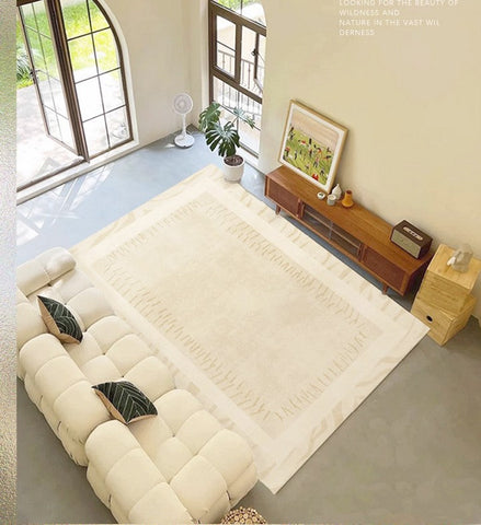 Modern Rugs for Dining Room, Cream Modern Carpets for Living Room, Soft Contemporary Rugs for Bedroom, Mid Century Modern Rugs Next to Bed-Paintingforhome