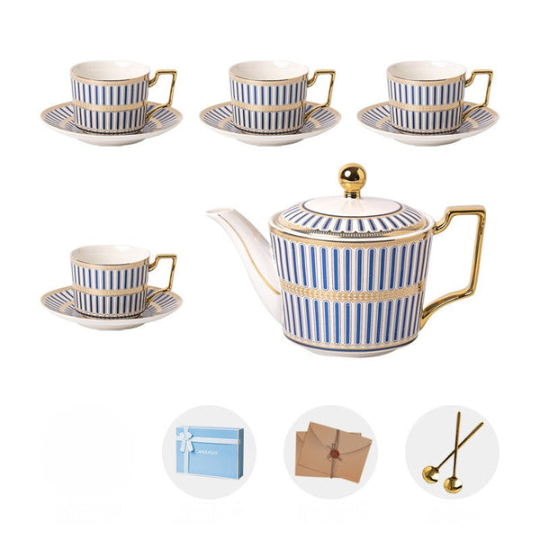 Modern Coffee Cup with Saucer, Ceramic Tea Cup and Saucer Set with Teapot, 7.4 oz Porcelain Tea Cup and Saucer Set of 4 cups, British Tea Cup Set-Paintingforhome