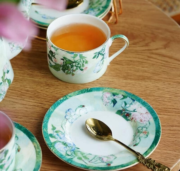 Luxury Tea Cup Set, Elegant Coffee Cup, Porcelain Tea Saucer, Ceramic Tea Cup Set, British Tea Cup Set-Paintingforhome