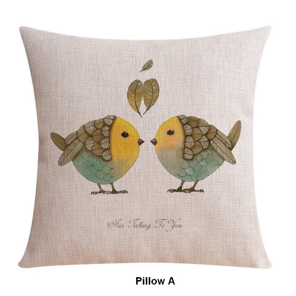 Love Birds Throw Pillows for Couch, Simple Decorative Pillow Covers, Decorative Sofa Pillows for Children's Room, Singing Birds Decorative Throw Pillows-Paintingforhome