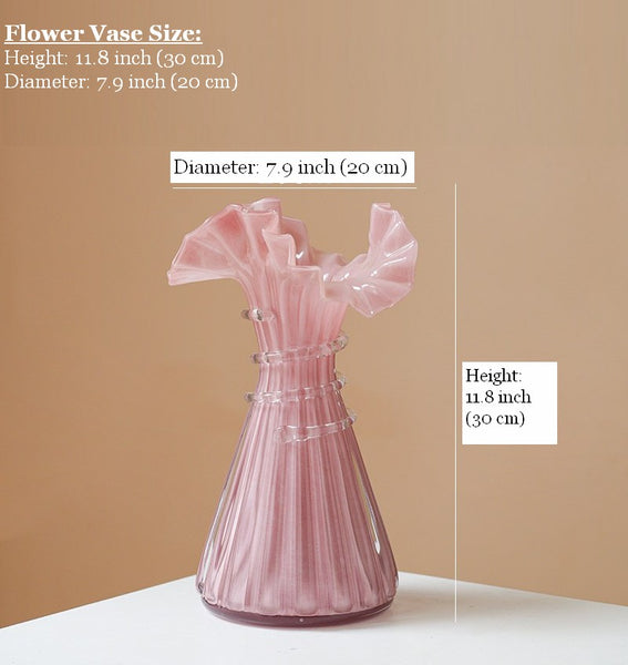 Centerpiece Contemporary Vases on Table, Pink Decorative Glass Vase, Mid Century Glass Vases, Handmade Modern Vases for Bedroom, Modern Glass Vase for Flowers-Paintingforhome