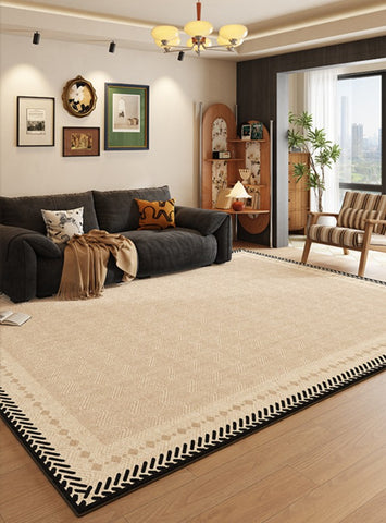 Mid Century Modern Rugs Next to Bed, Modern Rugs for Dining Room, Contemporary Rugs for Bedroom, Cream Modern Carpets for Living Room-Paintingforhome