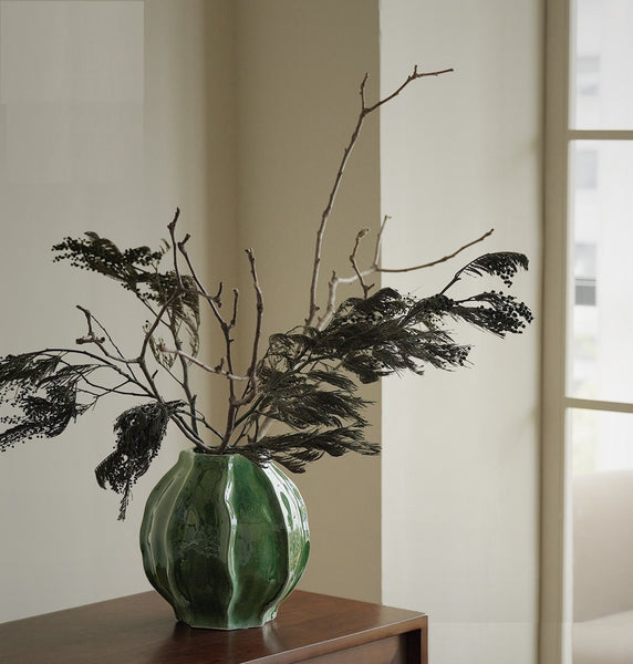 Handmade Modern Flower Vase, Centerpiece Ceramic Bouquet Vases, Large Contemporary Vases on Dining Table, Green Porcelain Vases for Modern Home Decor-Paintingforhome