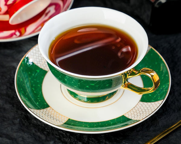 British Ceramic Tea Cup and Saucer Set, Elegant Green Coffee Cups, British Royal Tea Cup and Saucer Set in Gift Box, Porcelain Tea Cup and Saucer Set-Paintingforhome