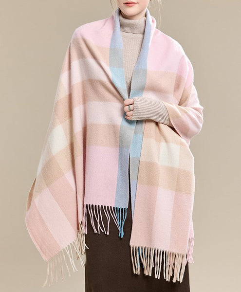 Large Wool Scarf, Soft Wool Scarf for Women, Checkered Fashion Scarf, Winter Shawl, Elegant Shawl, Warm Cape, Gifts for Her, Evening Wrap, Christmas Gift-Paintingforhome