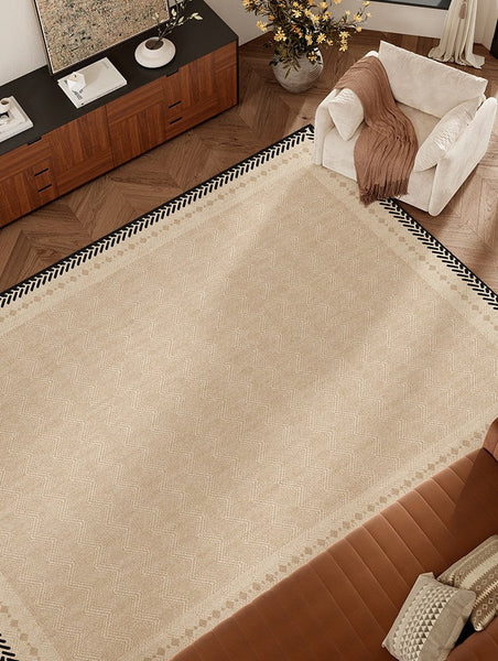 Mid Century Modern Rugs Next to Bed, Modern Rugs for Dining Room, Contemporary Rugs for Bedroom, Cream Modern Carpets for Living Room-Paintingforhome