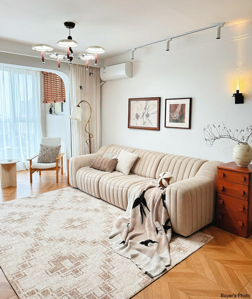 Contemporary Abstract Rugs under Dining Room Table, Modern Geometric Carpets for Bedroom, Modern Living Room Rug Placement Ideas-Paintingforhome