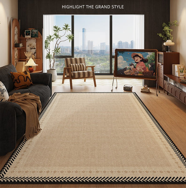 Mid Century Modern Rugs Next to Bed, Modern Rugs for Dining Room, Contemporary Rugs for Bedroom, Cream Modern Carpets for Living Room-Paintingforhome