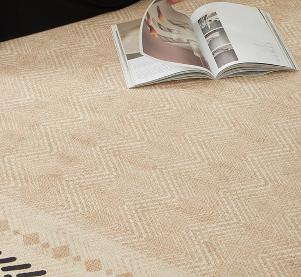 Mid Century Modern Rugs Next to Bed, Modern Rugs for Dining Room, Contemporary Rugs for Bedroom, Cream Modern Carpets for Living Room-Paintingforhome