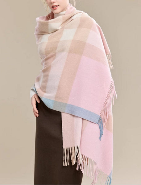 Large Wool Scarf, Soft Wool Scarf for Women, Checkered Fashion Scarf, Winter Shawl, Elegant Shawl, Warm Cape, Gifts for Her, Evening Wrap, Christmas Gift-Paintingforhome