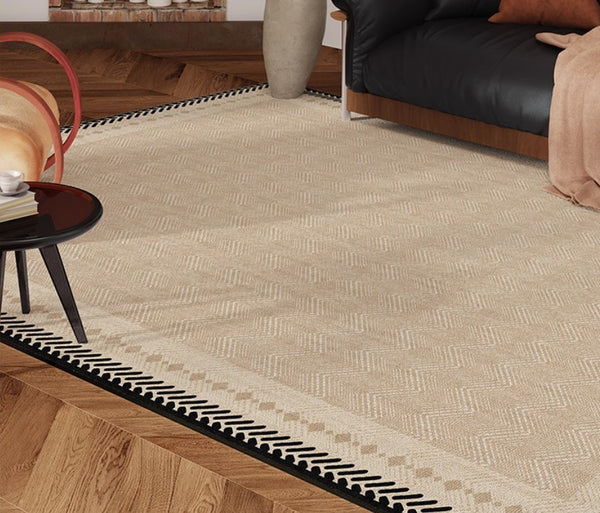 Mid Century Modern Rugs Next to Bed, Modern Rugs for Dining Room, Contemporary Rugs for Bedroom, Cream Modern Carpets for Living Room-Paintingforhome