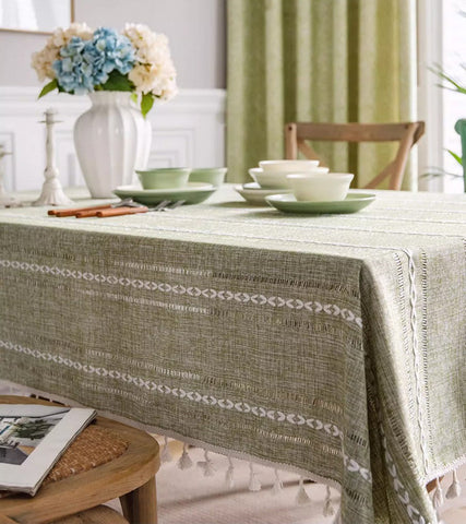 Rectangular Tablecloth for Sale, Modern Table Cloths for Dining Room, Kitchen Rectangular Table Covers, Farmhouse Green Cotton and Linen Table Cloth-Paintingforhome