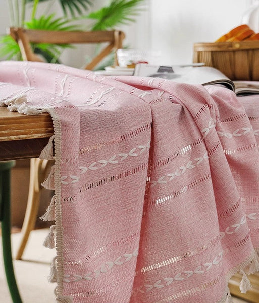 Rectangular Tablecloth for Oval Table, Modern Pink Table Cloths for Dining Room, Kitchen Rectangular Table Covers, Farmhouse Cotton and Linen Table Cloth-Paintingforhome