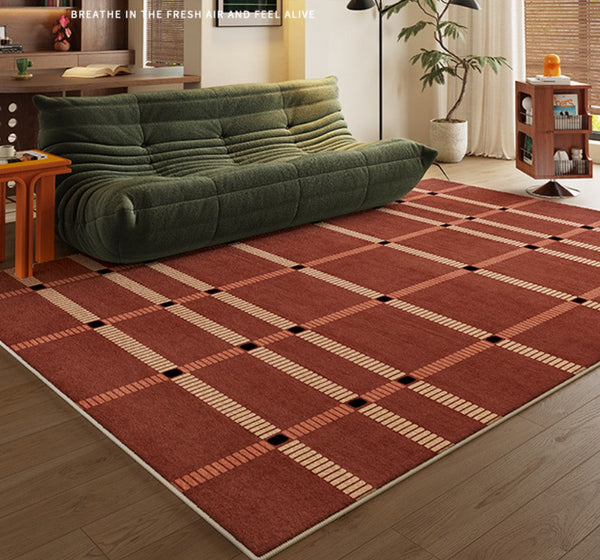 Contemporary Modern Carpets Next to Bed, Abstract Red Rugs for Living Room, Mid Century Area Rugs, Red Modern Rugs under Dining Room Table-Paintingforhome