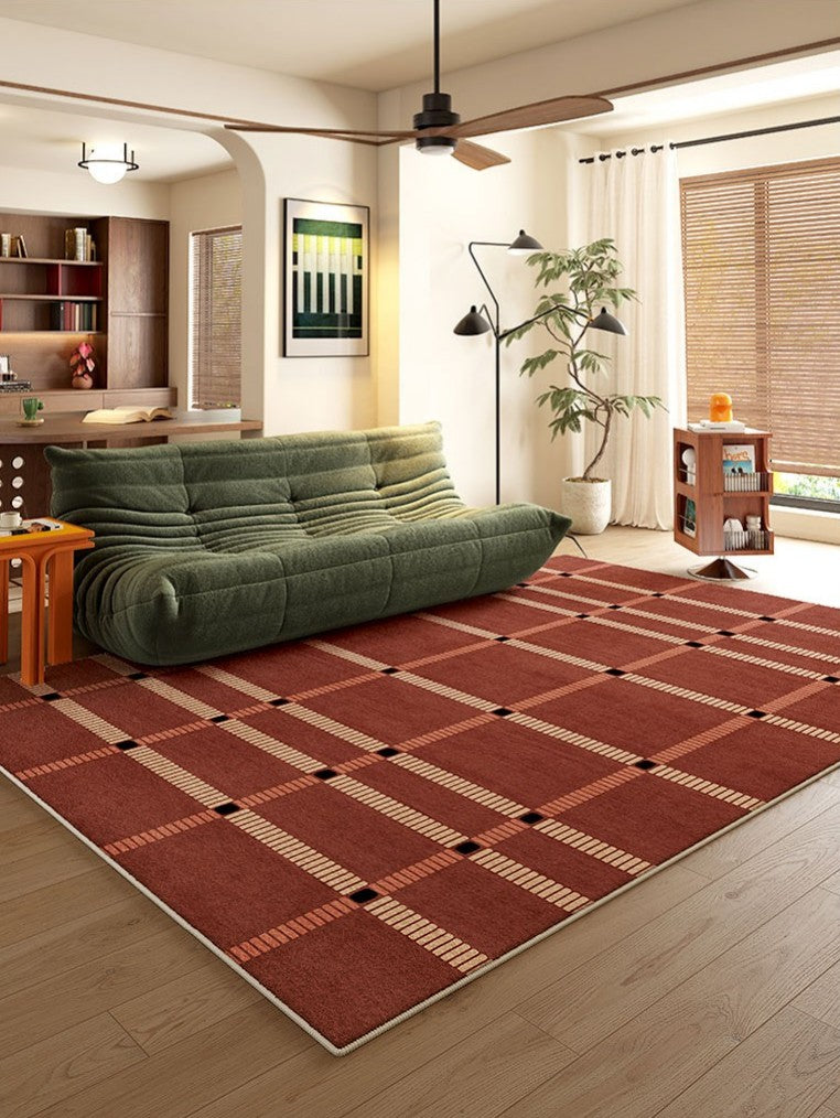 Contemporary Modern Carpets Next to Bed, Abstract Red Rugs for Living Room, Mid Century Area Rugs, Red Modern Rugs under Dining Room Table-Paintingforhome