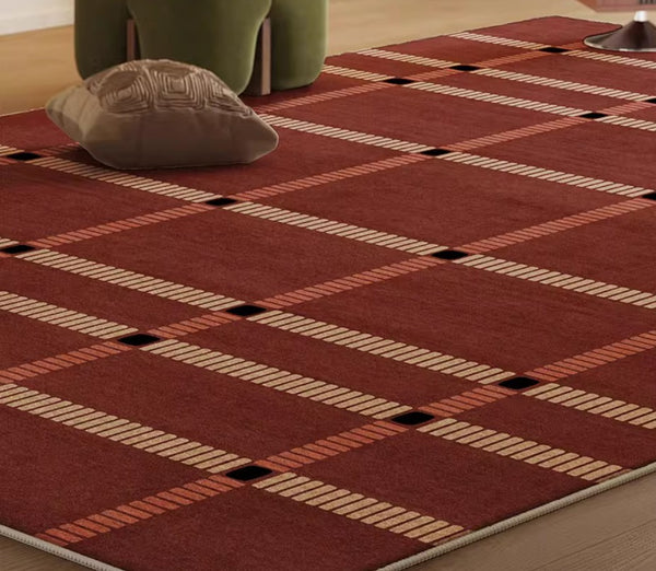 Contemporary Modern Carpets Next to Bed, Abstract Red Rugs for Living Room, Mid Century Area Rugs, Red Modern Rugs under Dining Room Table-Paintingforhome