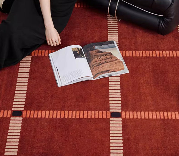 Contemporary Modern Carpets Next to Bed, Abstract Red Rugs for Living Room, Mid Century Area Rugs, Red Modern Rugs under Dining Room Table-Paintingforhome