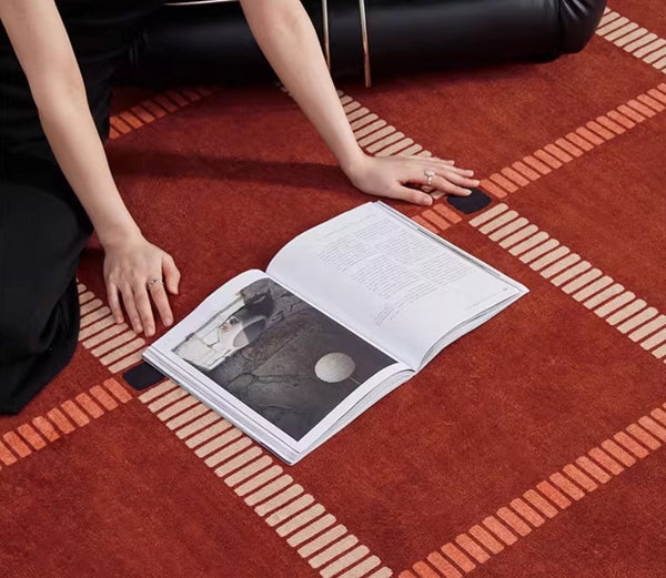 Contemporary Modern Carpets Next to Bed, Abstract Red Rugs for Living Room, Mid Century Area Rugs, Red Modern Rugs under Dining Room Table-Paintingforhome