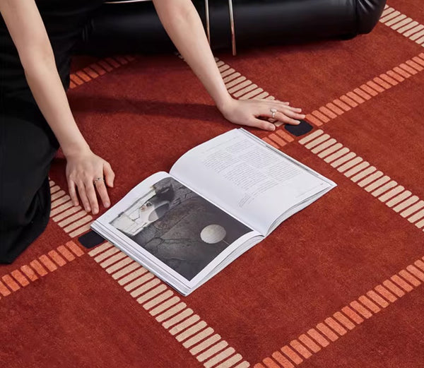 Contemporary Modern Carpets Next to Bed, Abstract Red Rugs for Living Room, Mid Century Area Rugs, Red Modern Rugs under Dining Room Table-Paintingforhome