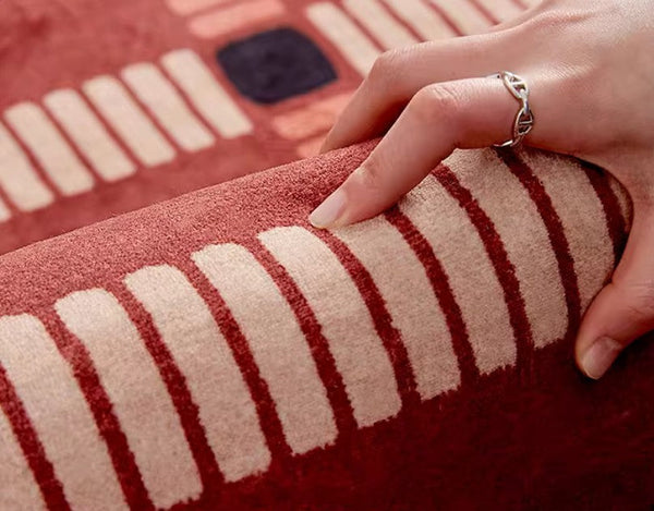 Contemporary Modern Carpets Next to Bed, Abstract Red Rugs for Living Room, Mid Century Area Rugs, Red Modern Rugs under Dining Room Table-Paintingforhome