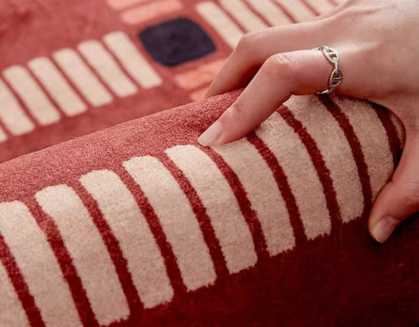 Contemporary Modern Carpets Next to Bed, Abstract Red Rugs for Living Room, Mid Century Area Rugs, Red Modern Rugs under Dining Room Table-Paintingforhome