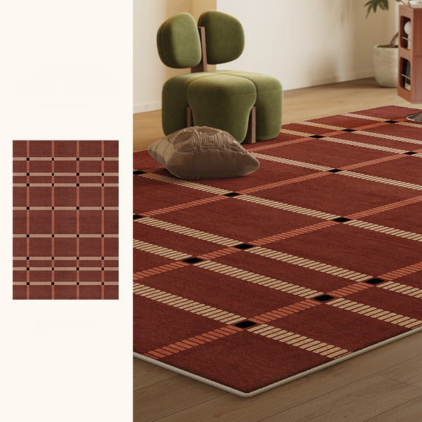 Contemporary Modern Carpets Next to Bed, Abstract Red Rugs for Living Room, Mid Century Area Rugs, Red Modern Rugs under Dining Room Table-Paintingforhome