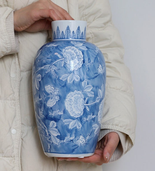 Large Flower Vases on Dining Table, Blue Porcelain Flower Vases, Centerpiece Ceramic Bouquet Vases, Handmade Modern Flower Vase-Paintingforhome