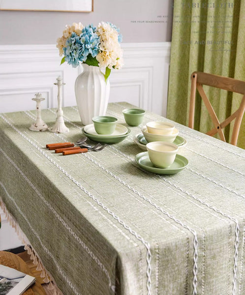 Kitchen Rectangular Table Covers, Rectangular Tablecloth for Sale, Modern Table Cloths for Dining Room, Farmhouse Green Cotton and Linen Table Cloth-Paintingforhome