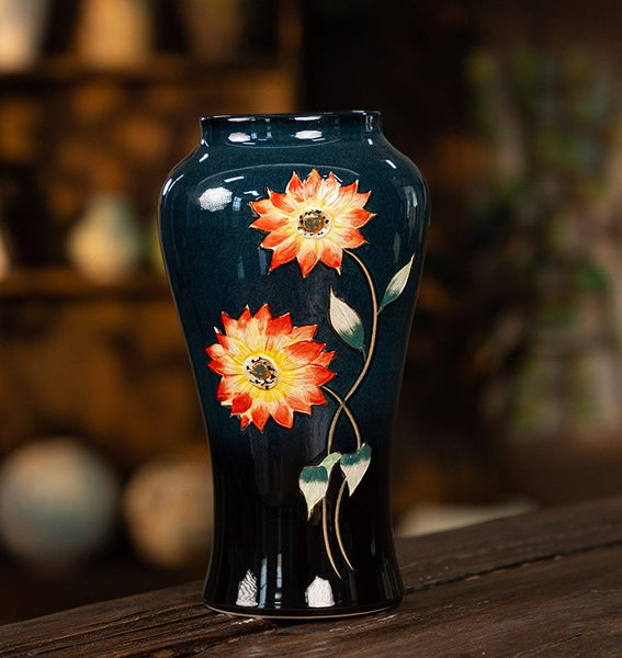 Ceramic Bouquet Vases, Sunflower Vases on Table, Porcelain Flower Vases, Dining Table Centerpiece, Handmade Water Holding Flower Vase-Paintingforhome