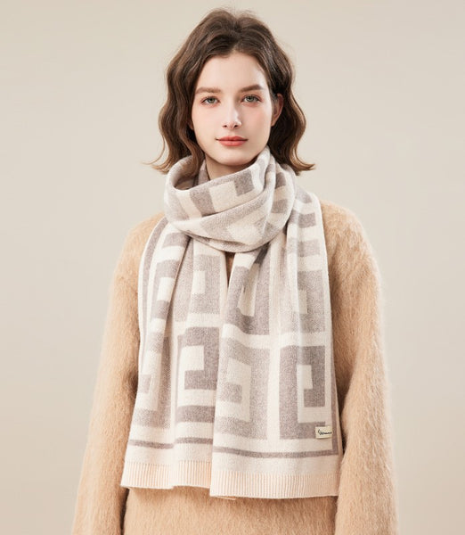 Cold Weather Scarf, Warm Winter Scarf, Soft Cashmere Scarf for Women, Fashion Designer Scarf, Green White Grey Wool Scarf for Women, Casual Scarf for Women-Paintingforhome