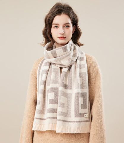 Cold Weather Scarf, Warm Winter Scarf, Soft Cashmere Scarf for Women, Fashion Designer Scarf, Green White Grey Wool Scarf for Women, Casual Scarf for Women-Paintingforhome