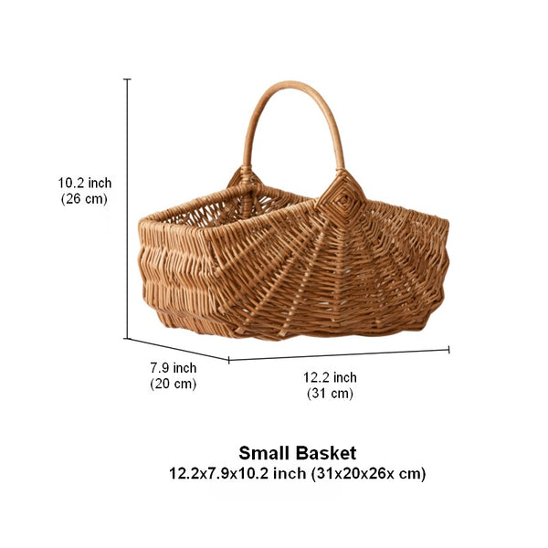Large Picnic Food Basket with Handle, Natural Hand-woven Wicker Storage Basket, Lovely Willow Weaving Baskets for Vegetable, Natural Fruit Basket, Kitchen Storage Baskets-Paintingforhome