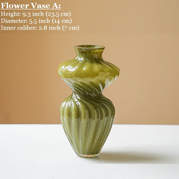 Unique Decorative Glass Vase, Centerpiece Vases on Table, Handmade Contemporary Glass Vases, Modern Green Vases for Living Room, Mid Century Vases for Flowers-Paintingforhome
