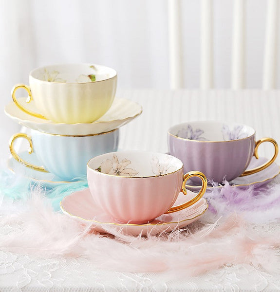 Beautiful British Tea Cups, Unique Traditional Afternoon Tea Cup and Saucer, Elegant Ceramic Coffee Cups, Royal Porcelain Tea Cup Set-Paintingforhome