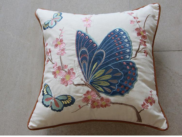 Butterfly Cotton and linen Pillow Cover, Decorative Throw Pillows for Living Room, Decorative Sofa Pillows-Paintingforhome