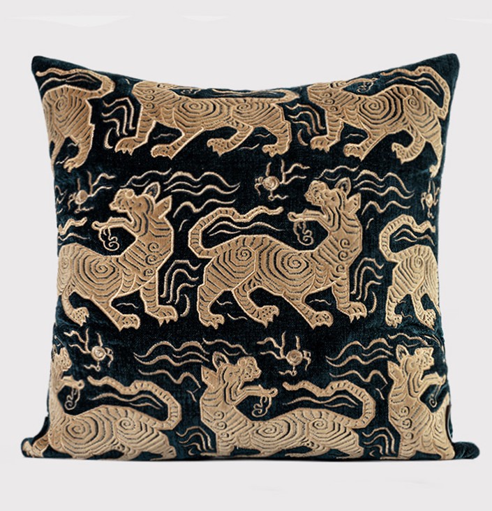 Embroidery Tiger Pattern Pillows for Couch, Contemporary Modern Sofa Pillows, Decorative Throw Pillows for Bedroom, Large Modern Sofa Pillow for Living Room-Paintingforhome