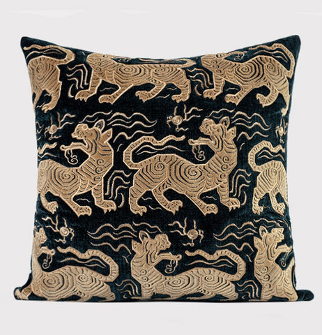 Embroidery Tiger Pattern Pillows for Couch, Contemporary Modern Sofa Pillows, Decorative Throw Pillows for Bedroom, Large Modern Sofa Pillow for Living Room-Paintingforhome