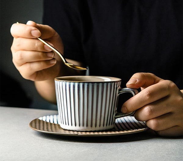 Coffee Cup and Saucer Set, Pottery Coffee Cups, Cappuccino Coffee Mug, Ceramic Coffee Cups, Coffee Cup for Sale, Tea Cup, White / Green / Blue / Yellow-Paintingforhome