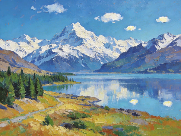 South Island Lakes of New Zealand, Hand Painted Canvas Art, Original Oil Paintings, Small Landscape Paintings, Hand Painted Canvas Art, Buy Original Paintings Online