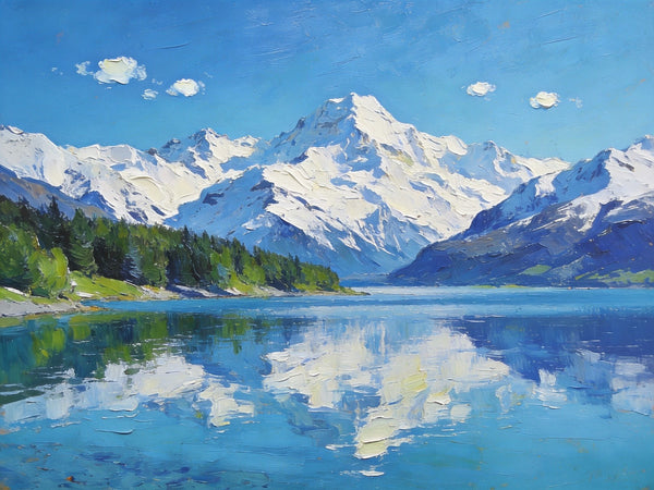 Mountain Reflecting Lake Beauty, Hand Painted Canvas Art, Landscape Oil Paintings, Canvas Wall Art for Living Room, Buy Original Paintings, Small Oil Paintings-Paintingforhome