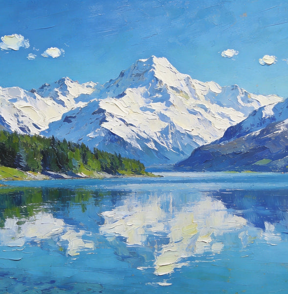 Mountain Reflecting Lake Beauty, Hand Painted Canvas Art, Landscape Oil Paintings, Canvas Wall Art for Living Room, Buy Original Paintings, Small Oil Paintings-Paintingforhome
