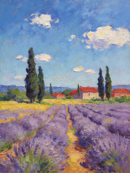 Hand Painted Wall Art Paintings, Provence Lavender Flower Field Delight, Buy Paintings Online, Original Landscape Art, Heavy Texture Oil Paintings-Paintingforhome