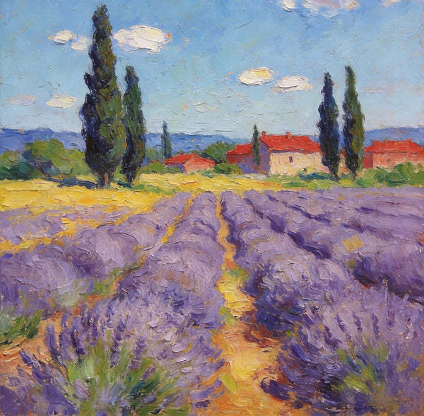 Hand Painted Wall Art Paintings, Provence Lavender Flower Field Delight, Buy Paintings Online, Original Landscape Art, Heavy Texture Oil Paintings-Paintingforhome