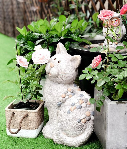Large Lovely Cat Statue for Garden Courtyard Ornament, Animal Statue, Villa Outdoor Decor Gardening Ideas-Paintingforhome