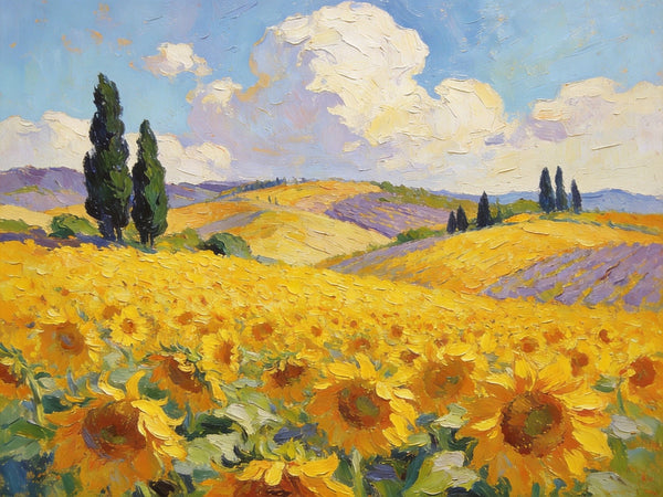 Landscape Canvas Paintings, Scenic Provence Sunflower Field Landscape, Original Landscape Paintings, Buy Paintings Online, Hand Painted Canvas Art-Paintingforhome