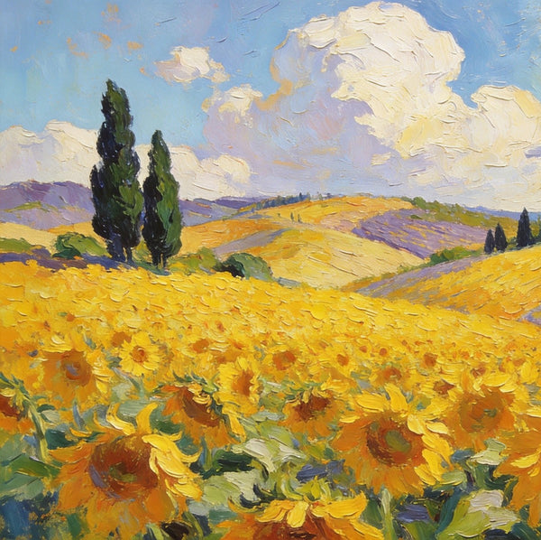 Landscape Canvas Paintings, Scenic Provence Sunflower Field Landscape, Original Landscape Paintings, Buy Paintings Online, Hand Painted Canvas Art-Paintingforhome