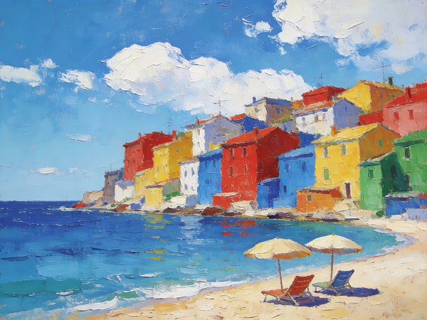 Small Landscape Paintings on Canvas, Coastal Town Charming Landscape, Landscape Canvas Paintings, Hand Painted Canvas Art, Heavy Texture Oil Paintings, Original Oil Paintings-Paintingforhome