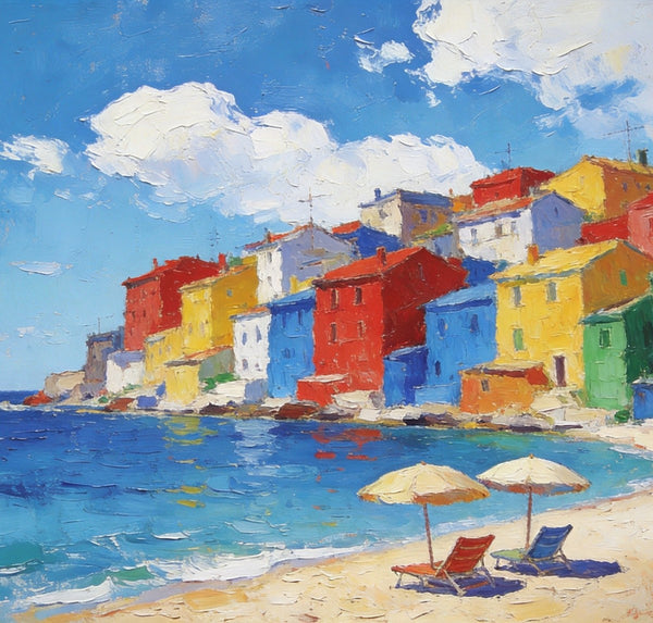 Small Landscape Paintings on Canvas, Coastal Town Charming Landscape, Landscape Canvas Paintings, Hand Painted Canvas Art, Heavy Texture Oil Paintings, Original Oil Paintings-Paintingforhome